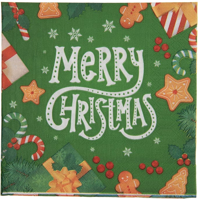 Clayre & Eef Servetten Papier Set van 20 33x33 cm Groen Papier
