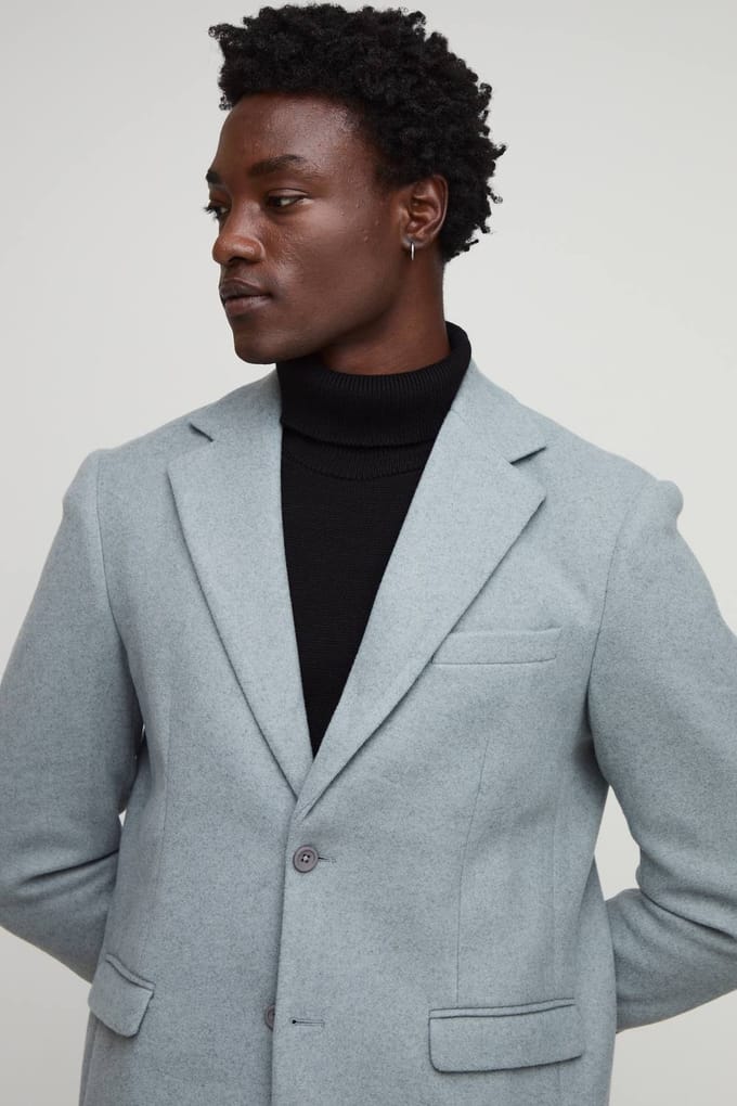 Relaxed Fit Melton Single Breasted Blazer | Grey | Size 46