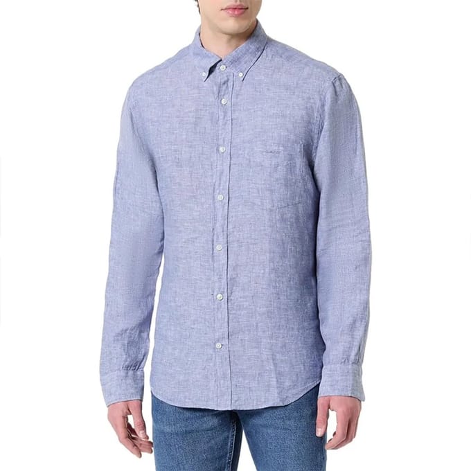 Gant overhemd donkerblauw linnen gemêleerd