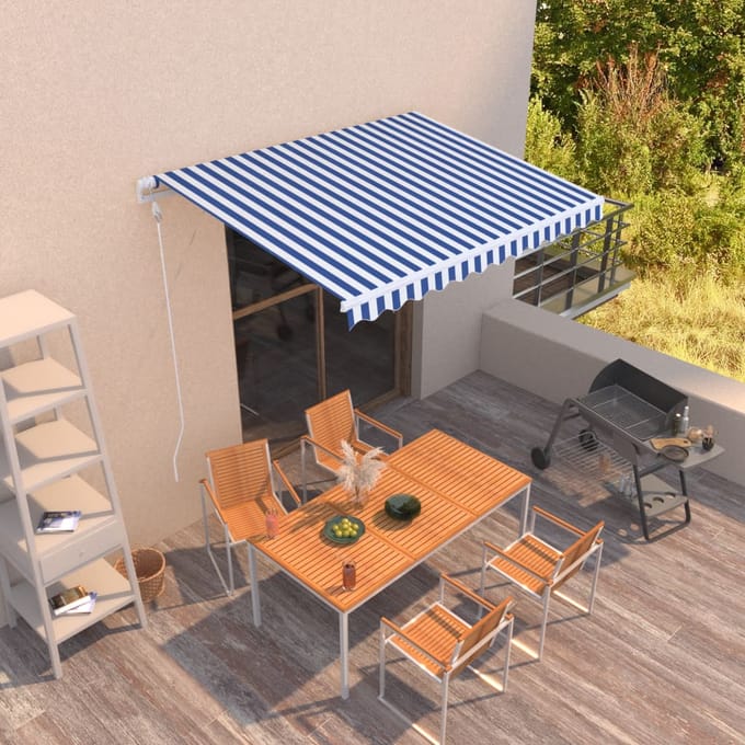 vidaXL - Luifel - automatisch - uittrekbaar - 300x250 - cm - blauw - en - wit