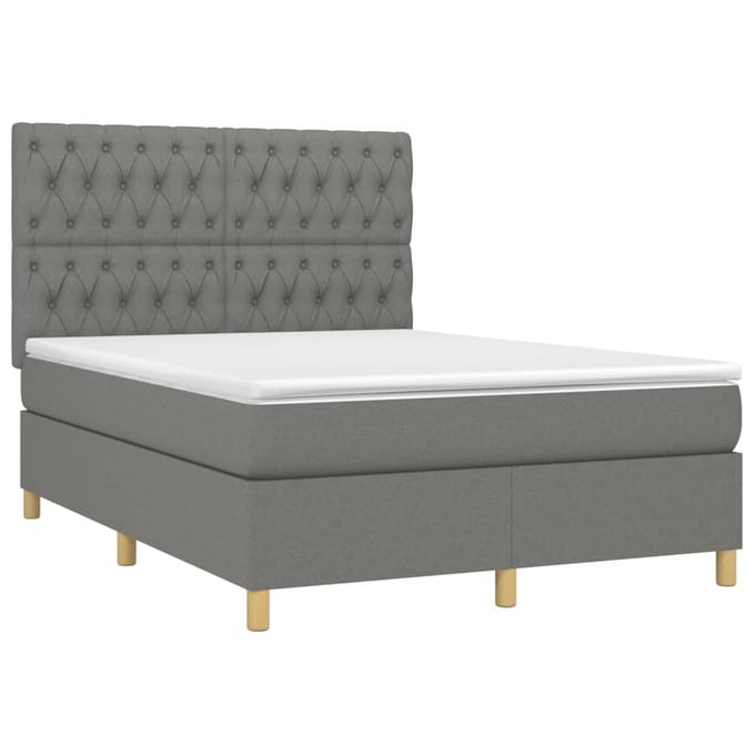vidaXL - Boxspring - met - matras - en - LED - stof - donkergrijs - 140x200 - cm