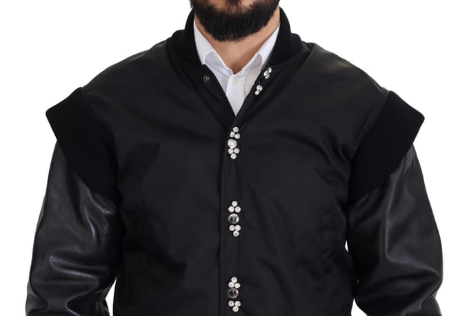 Dolce & Gabbana Zwarte Nylon Crystal Knopen Herenjas