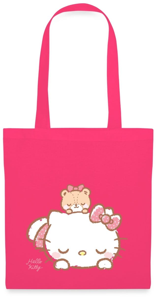 Hello Kitty Met Teddy Op Haar Rug Tas Van Stof Schoudertas