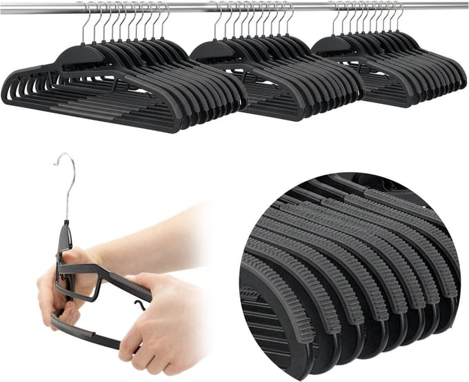 Springos Kledinghangers | Kledinghanger | 30 Stuks | Anti-slip | Zwart