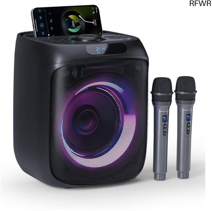 RFWR® Draagbare Karaoke Machine met Draadloze Microfoons en LED Verlichting voor Feestjes