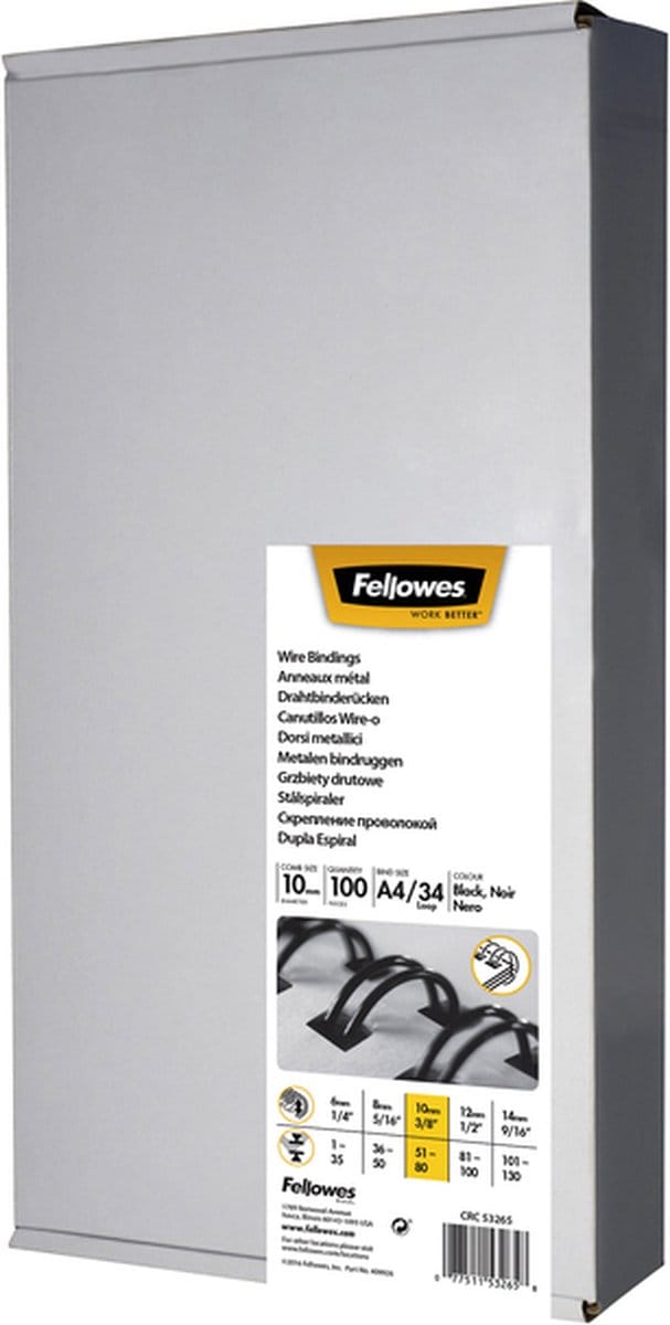 Draadrug Fellowes 10 mm 34-rings A4 zwart 100 stuks