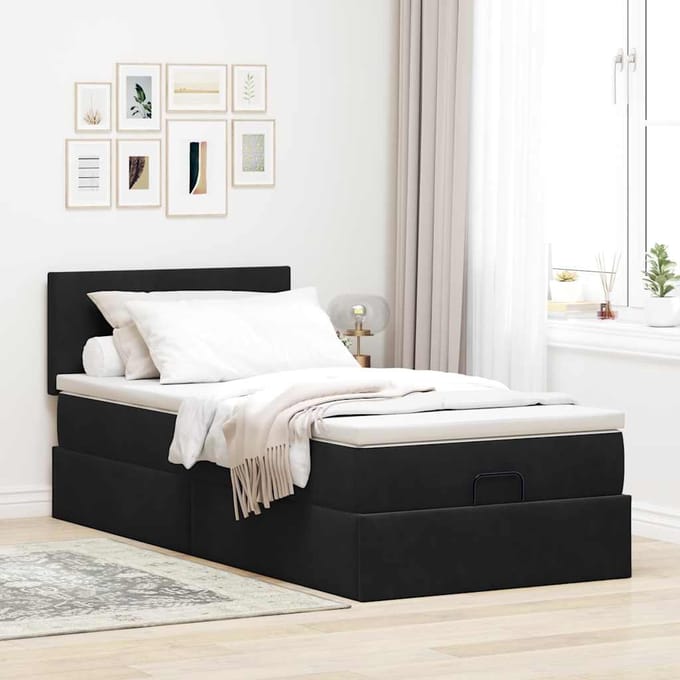 vidaXL - Ottoman - bed - met - matras - 80x200cm - fluweel - zwart