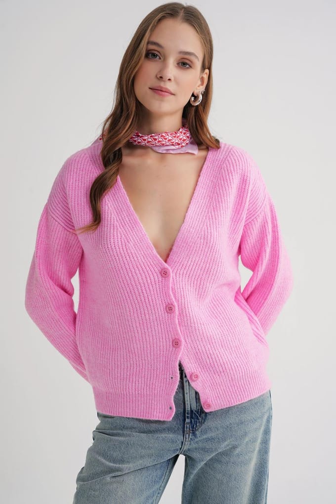 Geweven V-hals Knopen Cardigan