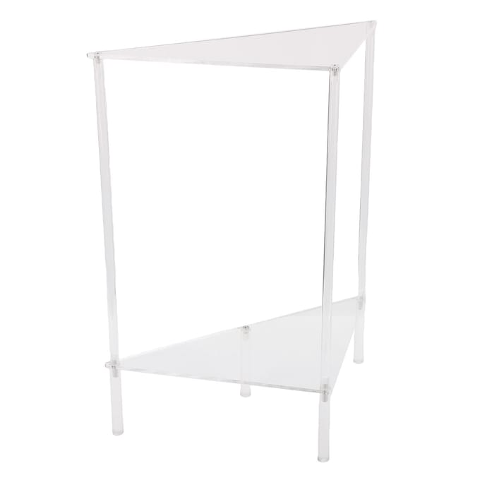 Table d'appoint d'angle transparente en acrylique à 2 niveaux, étagère d'angle triangulaire petite, table d'appoint, présentoir pour salon white