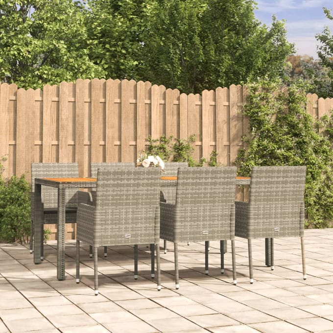 vidaXL - 7-delige - Tuinset - met - kussens - poly - rattan - grijs