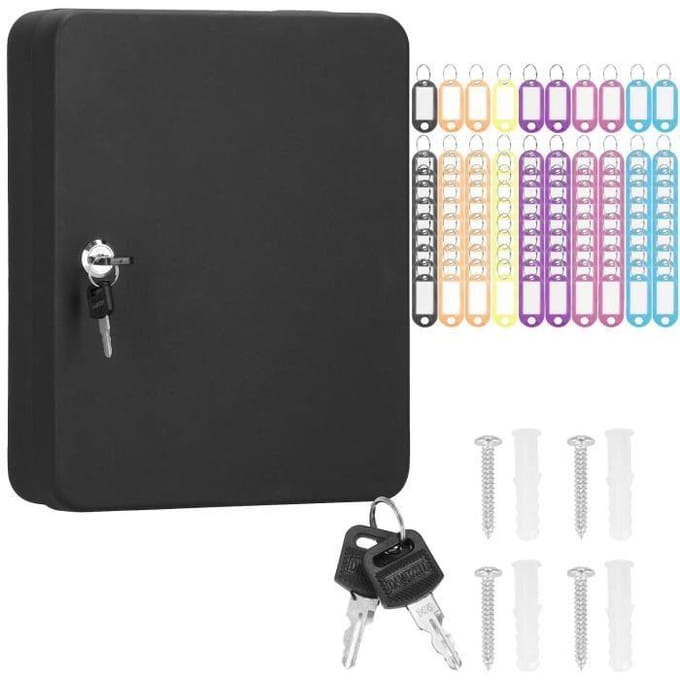 Springos Sleutelkluis - Sleutelkast - Sleutelbox - 100 Haken - 30 x 24 x 7 cm - Zwart