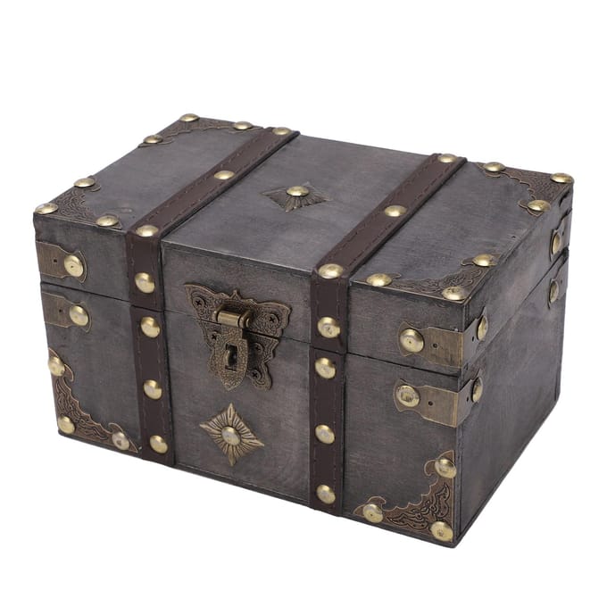 Coffre au trésor en bois de style vintage avec serrure à code et bascule en alliage, bois durable, large application, vintage black