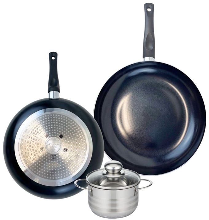 Set van 2 Koekenpannen van 28 en 32 cm en 1 braadpan van 14 cm Elo Prima Brillant