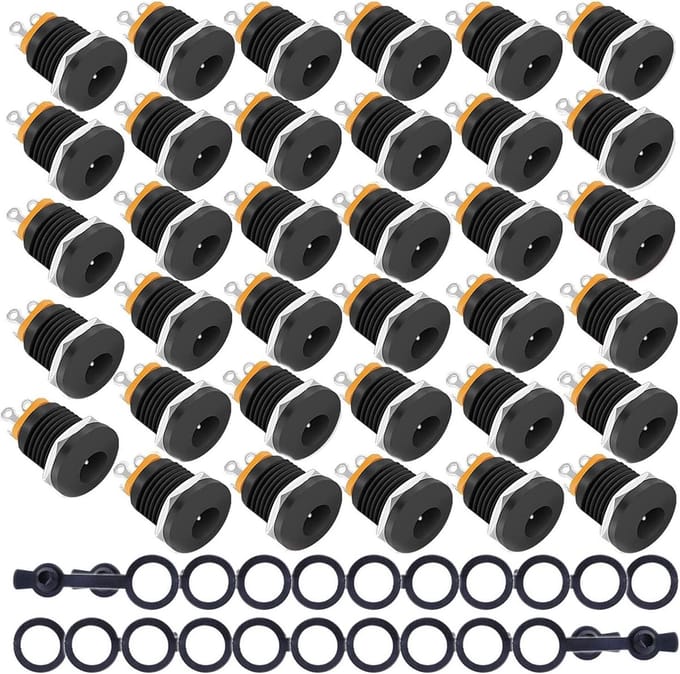 35Pcs Female DC Power Jack Socket 5.5MM x 2.1MM met 35Pcs Rubber Protector Caps voor Panel Mount Connectoren