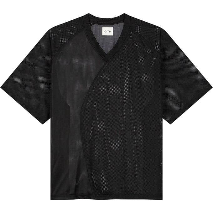 Arte Antwerp Multi Mesh korte mouw mesh t-shirt met V-hals - zwart