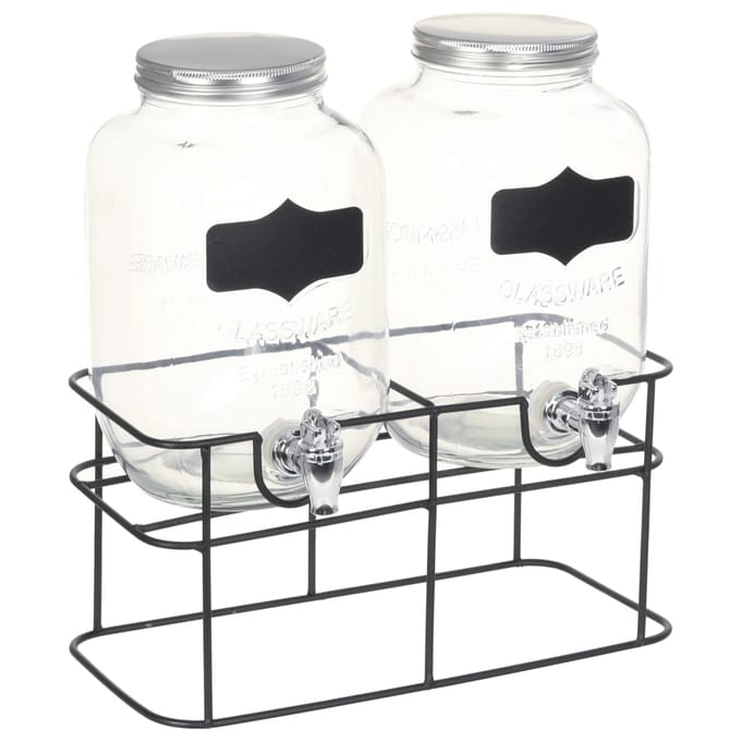 Ensemble de 2 distributeurs de boissons avec support 2 distributeurs en verre de 4 L
