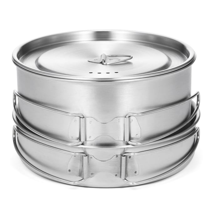 TOMSHOO 2 pièces batterie de cuisine de Camping ensemble de casserole en acier inoxydable avec poignées pliables maille argenté