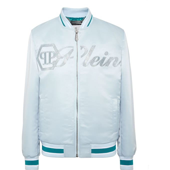 Satin Bomber Jacket Logo Strass