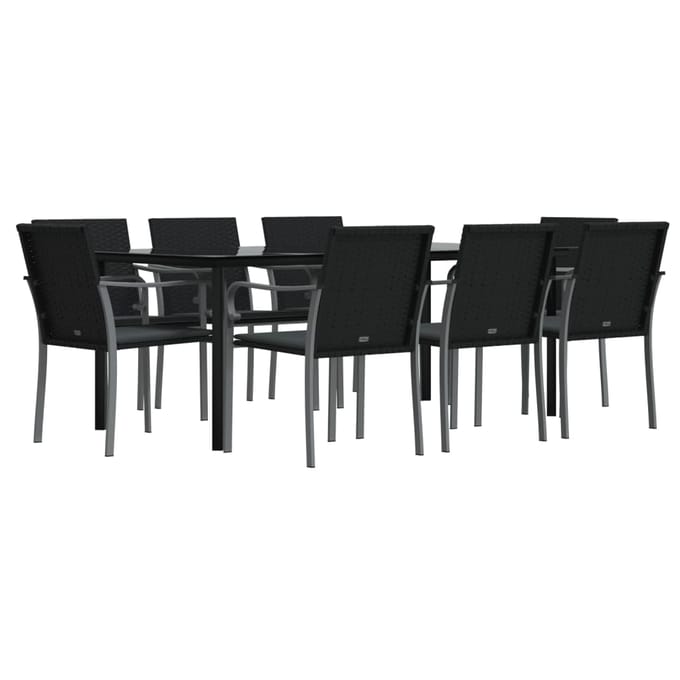 vidaXL - 9-delige - Tuinset - met - kussens - poly - rattan - en - staal