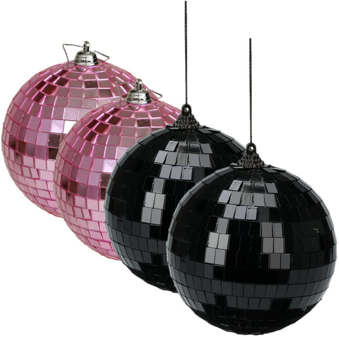 Grote discobal kerstballen - 2x stuks - roze - 10 cm - kunststof