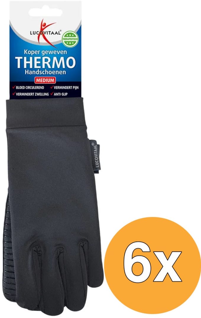 6x Lucovitaal Koper Thermo Handschoenen Medium (1 paar)