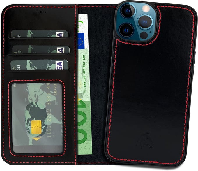 Pulledro geschikt voor iPhone 14 Pro lederen Uitneembare BookCase hoesje - Rustic Black