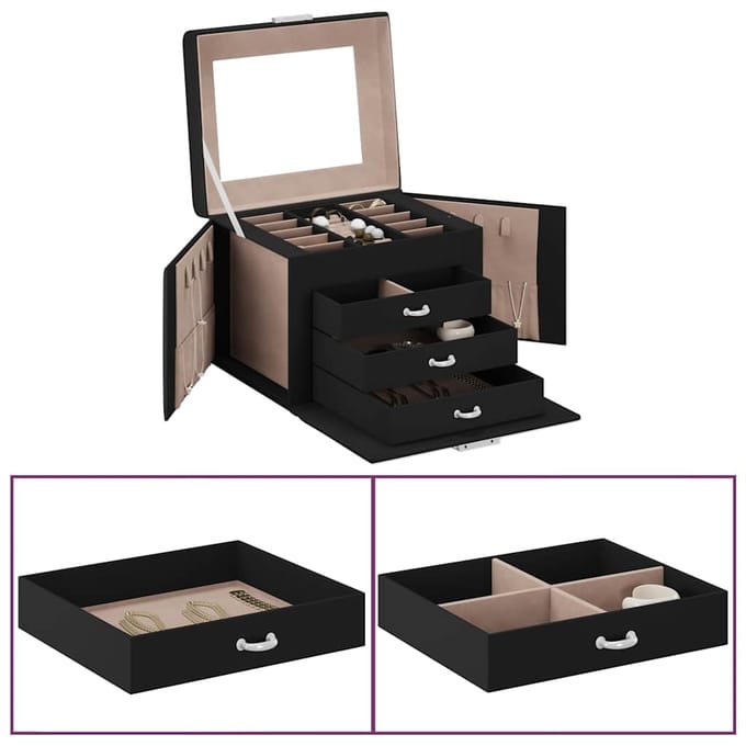 vidaXL - Sieradendoosje - 4-laags - spiegel - afsluitbaar - 22,5x17,5x16,5 - cm