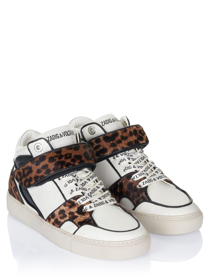 Zadig Voltaire Mid Flash bedrukte koeienhuid sneaker