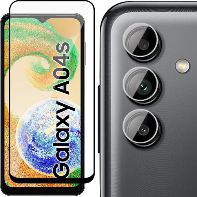 Screenprotector geschikt voor Samsung Galaxy A04s / A13 5G & Camera Lens Protector - Gehard Glas Screen Protector FullGuard