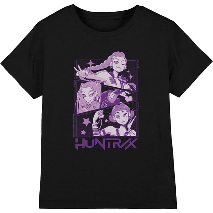 K-Pop Demon Hunters Kinder/Jongens Huntr/X Panel T-shirt (Zwart)
