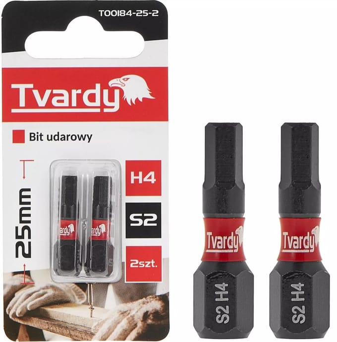 Tvardy Impact bitset - H4 25mm - S2 staal - Magnetische punt - 2 stuks