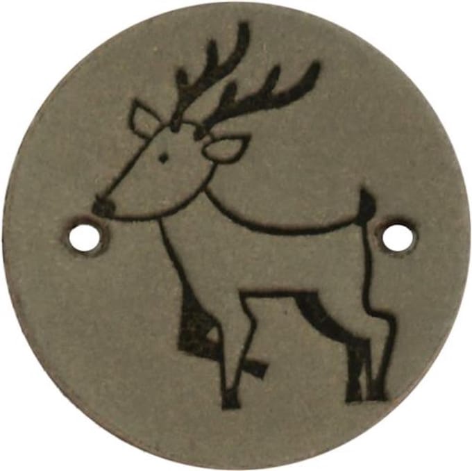 Durable Leren Rond Label met Hert/Rendier – 2 cm – Set van 2 Stuks