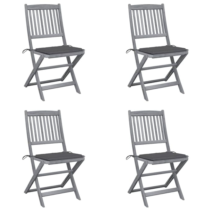 vidaXL - Set - van - 4 - klapstoelen - met - kussens, - gemaakt - van - massief - acaciahout.