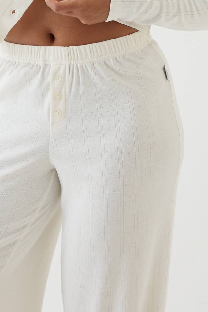 Dames Dsgn Studio Pointelle Wijde Pijpenbroek | Creme | Maat: Medium