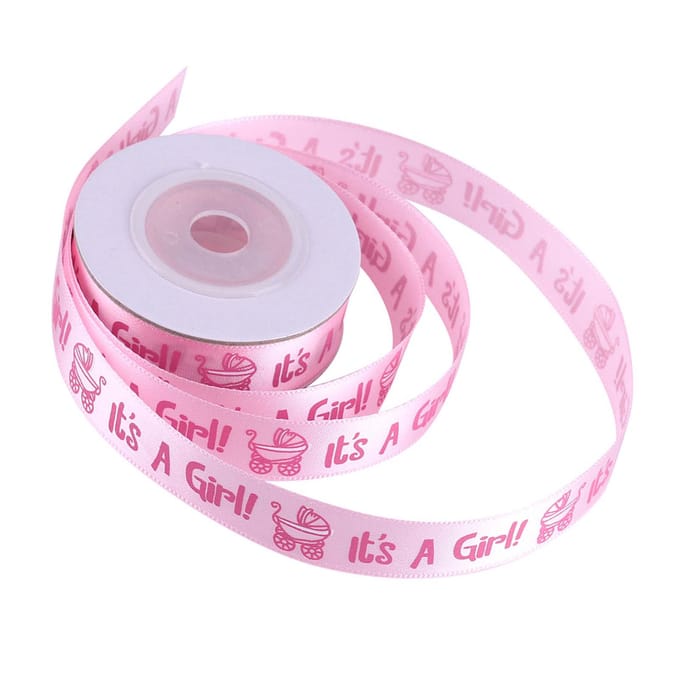 10 Yards/Rol HET IS EEN MEISJE Babyshower Doopfeest Bedankje Cadeau Satijnlint blauw