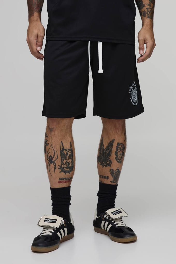Geborduurd Basketbalshort Van Mesh | Black | Size Small