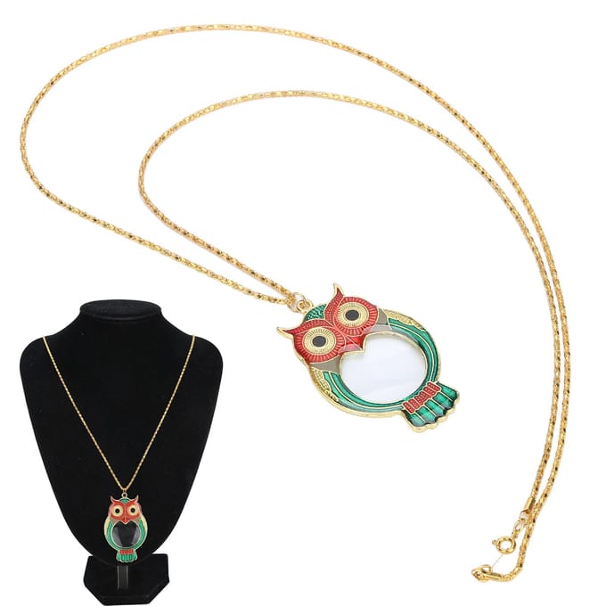 10X Schattig Uil Patroon Ketting Vergrootglas Lees Hanger Vergrootglas met Ketting beige