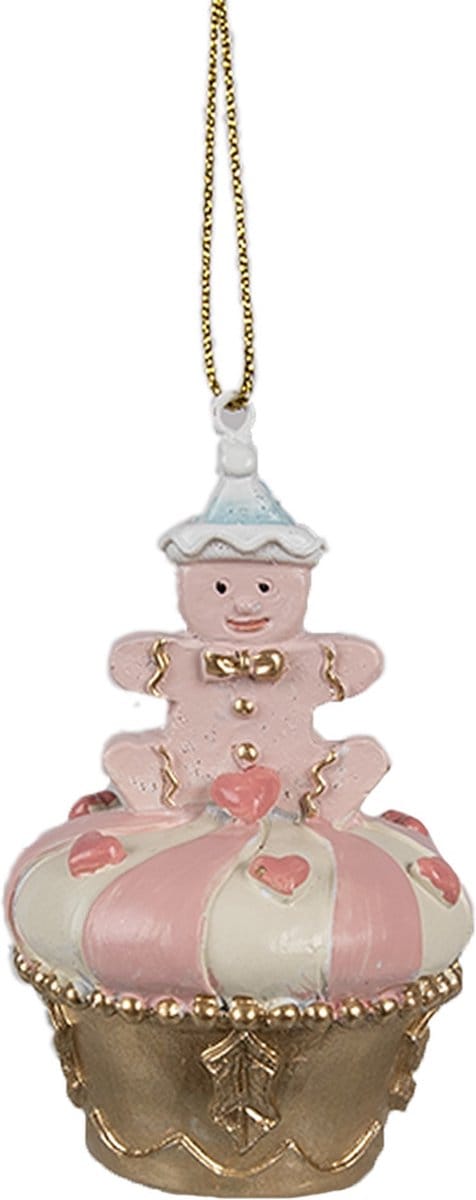 Clayre & Eef Kersthanger Cupcake Ø 5x8 cm Roze Polyresin