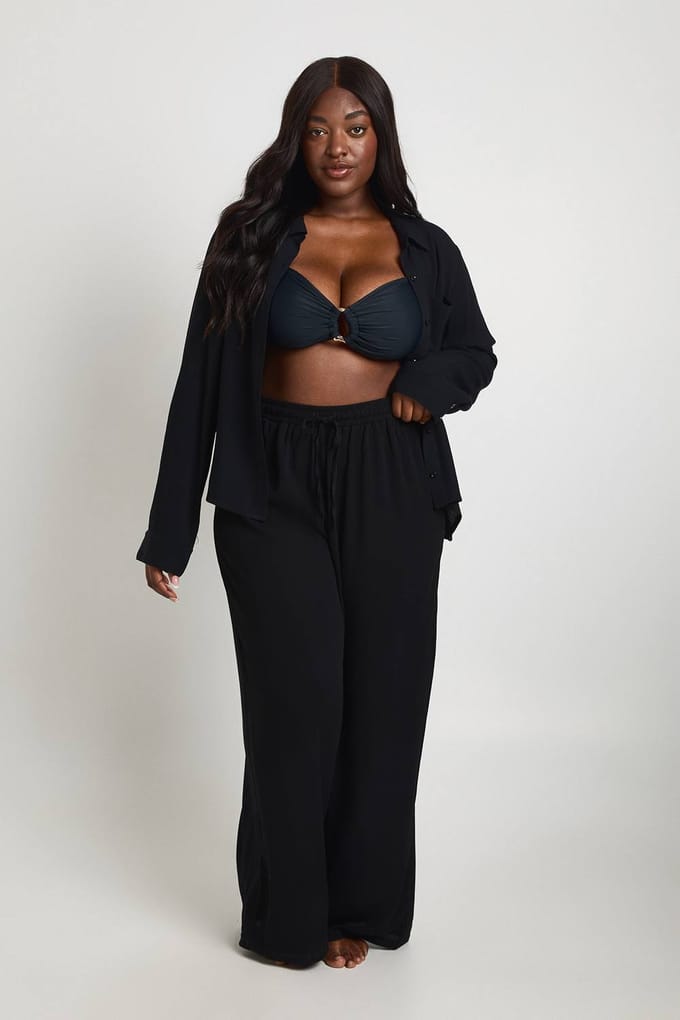 boohoo Dames Plus Essentials Oversized Linnen-look Shirt | Zwart | Maat: 44
