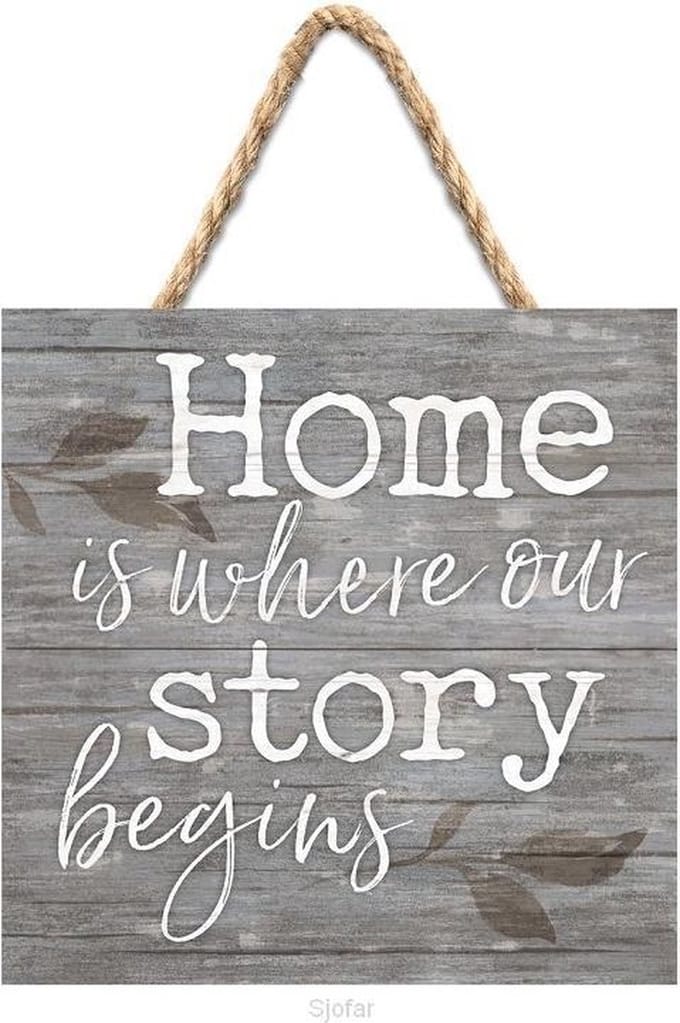 Hanging sign - 17,8 x 17,8 cm - Home is where our story begins - Christelijk, Bijbel