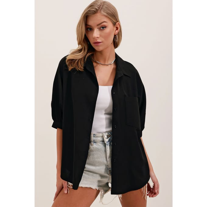 Losse Pasvorm Poplin Shirt met Pocket