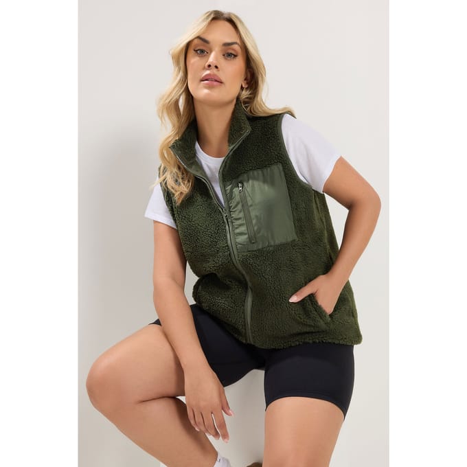 Yours Khaki Groen Borg Gilet Met Ritszak Size 44