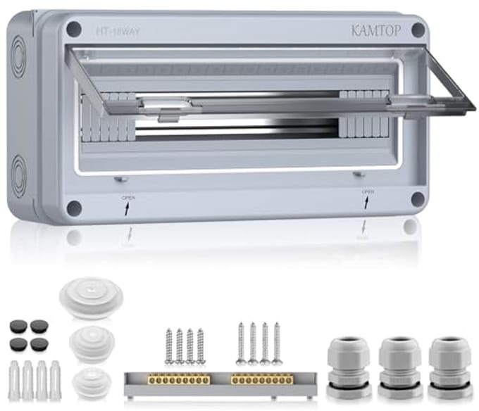 Verdeelkast opbouw IP65 - 18 modules met 9 terminals voor buitengebruik