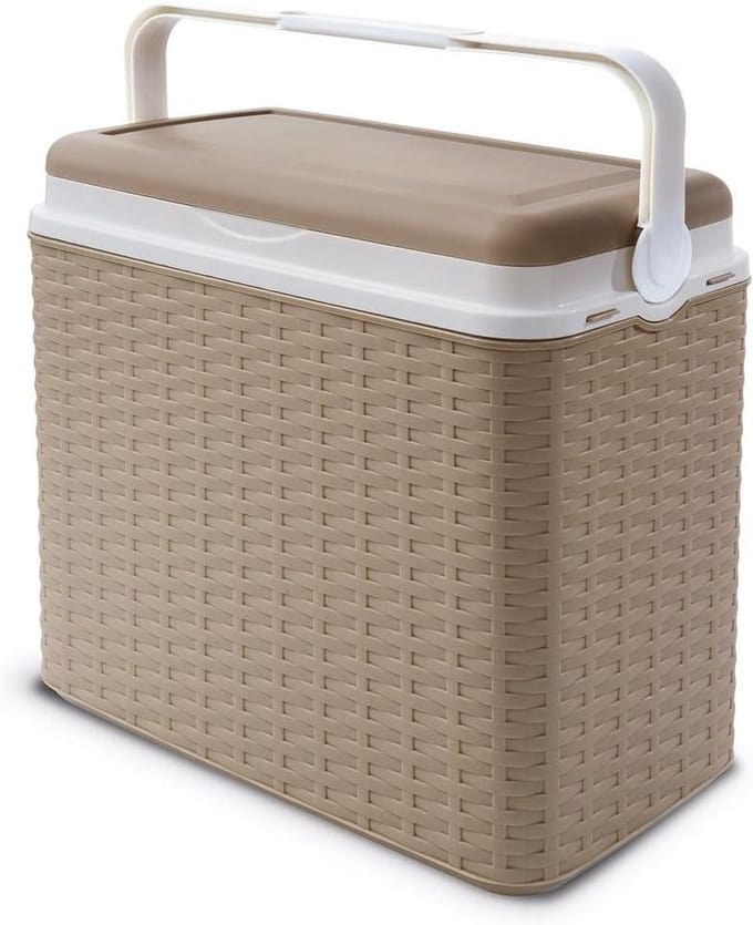 Rotan Koelbox - Koeltas Cooler Box - Picknick en BBQ - Vergrendelende Draaggreep - 24 Liter - Beige