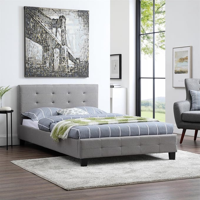 Gestoffeerd bed NEBRASKA 120 x 200 cm in grijs