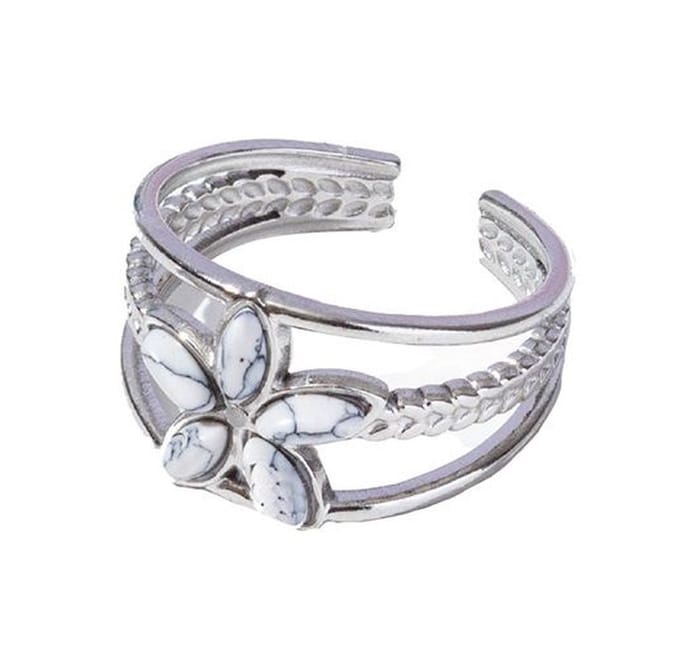 Ring met Bloem - RVS - One Size - Zilverkleurig - Bloem met Steen Wit
