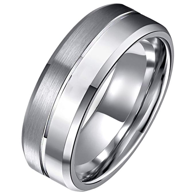 Tom Jaxon wolfraam Ring Groef Mat en Glans Zilverkleurig-19mm