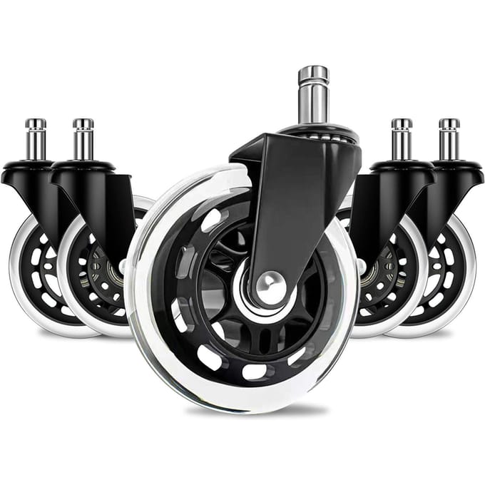 Bureaustoelwielen Vervanging PU Silent Glide Casters 5PCS 3INCH Diameter Breed Universeel Geschikt voor transparant