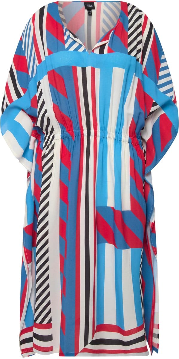 Ulla Popken - Dames - midi jurk grafisch oversized ronde hals korte mouwen - Salsarood - Maat 50+