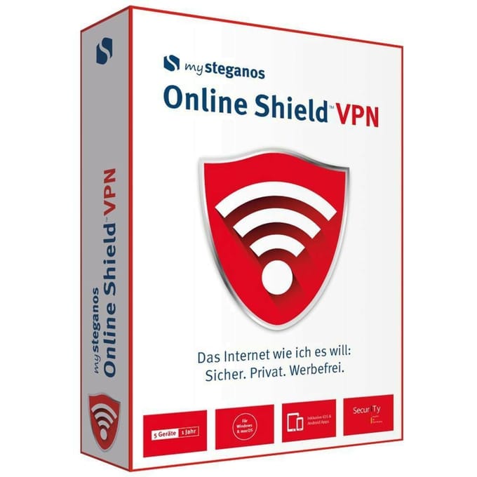 Steganos Online Shield VPN, 5 apparaten 1 jaar, [Download].